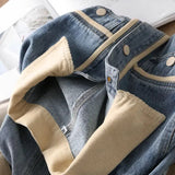 AIDASE  -  Hong Kong Style Retro Early Spring Design Contrasting Corduroy Lapel Short Denim Jacket Women Korean Elegant Tops Preppy Coat aidase-shop