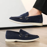 AIDASE  -  Suede Leather Men's Business Casual Shoes Handmade Double Buckle Loafers Leisure Slip on Flats Outdoor Male Driving Moccasins aidase-shop