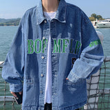 Aidase Trendy Letter Embroidered Workwear Denim Jacket Men 2024 New Fashion American Loose and Versatile Lapel Jacket Aesthetic Chic aidase-shop
