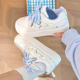 AIDASE  -  New Spring Women's White Shoes Embroidered Floral Thick Sole Platform Sneakers Lightweight Casual Skate Shoes for Students aidase-shop