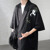 Aidase Mens Panda Embroidered Chinese Style Short Sleeve Cloak Genderless 2024 New Fashion Temperament Versatile Trend Jacket Unisex aidase-shop