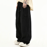 AIDASE  -  100% Cotton Men Cargo Pants Japanese Hip Hop Vintage Wide Leg Straight Regulate Trouser Leg Big Pocket Y2K Drawstring Bloomers aidase-shop