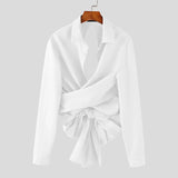 AIDASE  -  Tops American Style Fashion Sexy Men Deconstructive Backless Bow Shirts Casual Male Solid Loose Long Sleeved Blouse aidase-shop
