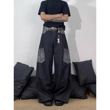 AIDASE  -  Retro American Embroidered Bla Jeans Men High Street Vibe Loose Straight Leg Wide Leg Clean Fit Long Trousers Casual Sleeve aidase-shop
