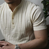 Aidase Mens Casual Henley Collar Knitted Short Sleeves Genderless 2024 New American Simple Versatile Basic Solid Color Clothes Unisex aidase-shop