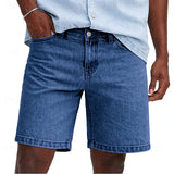 AIDASE  -  Mens Vintage Washed Denim Shorts Casual Straight Streetwear Shorts Breathable Summer Solid Zipper Fly Daily Knee Length Jean Man aidase-shop