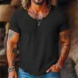 AIDASE  -  Classic Ripped O Neck Short Sleeve T Shirt Men Summer Casual Solid Color Loose T-shirts Mens Daily Leisure Pullover Tops aidase-shop