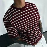AIDASE  -  Retro Striped Knit T-Shirt Men Crew Neck Short Sleeve Soft Viscose Slim Fit Vintage Basic Casual Summer Top For Mature Gentlemen aidase-shop