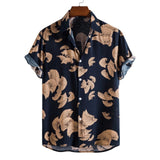 AIDASE  -  Roll-Up Sleeves Men'S Shirt With Pocket Casual Men'S Loose Lapel Print Color Contrast Ethnic Short Sleeve Roupas Masculinas aidase-shop