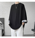 AIDASE  -  Spring Summer Men's Ice Silk T-shirts Women Oversized Plaid T-shirt Korean Style Casual Seven sleeves T-Shirt Male aidase-shop
