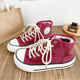 AIDASE  -  New Women Solid Canvas Shoes High Top Female Students Navy Canvas Sneakers Lace Up Flat Tennis Sports Shoes Short Ankle Boots aidase-shop