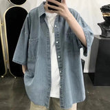AIDASE  -  Waed American Workwear Denim ort Sve irt Men's Trendy Loose Five-Quarter Sve irt Wear-Resistant Work orm aidase-shop