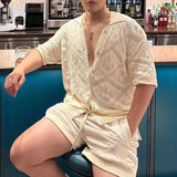 Aidase Mens Shirts Hollow Casual Hawaiian Knitted Shirts American Streetwear Versatile Breathable Comfortable Tops Men'S Clothing 2024 aidase-shop