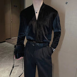 AIDASE  -  Retro Velvet Shirt For Men Spring Autumn V-neck Long Sleeve Versatile Top Fashion Light Luxury Vintage Mature Shirts Streetwear aidase-shop