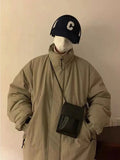 AIDASE  -  Japanese Cityboy Stand Collar Padded Jacket Men's Winter Thick Warm Loose Cotton Jacket Khaki Simple High Street Solid Parkas aidase-shop