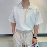 AIDASE  -  Simple Men's Shirts Fake Two-piece Solid Color Lapel Short Sleeved Business Casual Pullover Loose Male Tops Summer aidase-shop