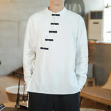Aidase Spring and Autumn New Oriental Men's Shirt Hanfu Chinese Top Cotton Hemp Street Casual Vintage T-shirt