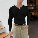 AIDASE  -  Men T Shirt Solid O-neck Long Sleeve Knitted Men Clothing Streetwear 2025 Button Spring Autumn Fashion Casual Tee Tops aidase-shop
