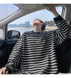 AIDASE  -  Loose Casual Long Sve round Ne T-irt for Teens Autumn New Stripe Couple Base irt Trendy Breathable Polyester Fiber aidase-shop