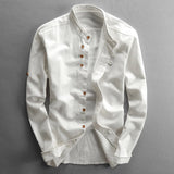 Aidase Vintage High Quality Linen Shirt For Men Long Sleeve Stand Neck Slim Fit Top Chinese Style Retro Blouse Streetwear Plus Size 7XL aidase-shop