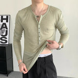 AIDASE  -  Summer Fashion Trendy Elastic Slim Fit Design Long Sleeved 2025 Korea Fashion Round Neck Luxury Male Tops