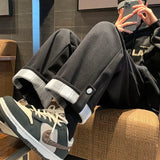 AIDASE  -  Autumn and Winter Men's Fashion Plaid Fringe Plush Solid Loose High Street Casual Comfortable Versatile Straight Leg Pants aidase-shop
