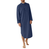 AIDASE  -  Men's Cotton Button-down Sleep Robe Solid Color Stand Neck Long Sleeve Nightgown Fashion Comfortable Home Wear Loose Bathrobe aidase-shop