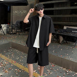 AIDASE  -  Fashion Men's Sets Summer New Short Sleeved Shirt Drawstring Solid Color Shorts Casual Fashionable Two-piece aidase-shop