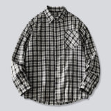 AIDASE  -  Men'S Loose Casual Fashion Retro Long Sleeved Plaid Shirt Roll-Up Sleeves Men'S Plaid Shirt roupas masculinas aidase-shop