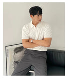 AIDASE  -  Summer Clothing Men's Luxury Knitted Jacquard Skinny Polo Shirt Korean Popular Breathable Leisure V Neck Short Sleeve Knitwear aidase-shop
