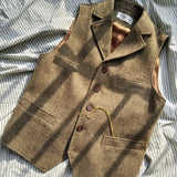 AIDASE  -  Autumn Winter Men's British Waistcoat Retro Herringbone Slim Tweed Suit Vest Heavy Button Jacket Men Aesthetic Sleeveless Coat aidase-shop