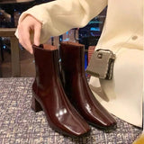 AIDASE  -  New Women Shoes French Style Soft Leather Ankle Boots for Woman Fashion Square Head High Heeled Boots Designer Shoes Botas Mujer