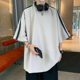 24.79Aidase Summer High Street Men and Women Trendy Hip Hop Personality Stripe Round Neck Short Sleeve Couple Loose Casual Simple Top y2k aidase-shop