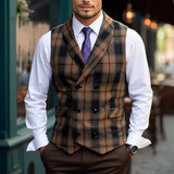 AIDASE  -  Trendy Sleeveless Slim Waistcoats Mens Spring Fashion Lapel Buttoned Plaid Striped Vest Jackets Men Casual Tie-up Suit Coat Male aidase-shop