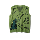 AIDASE  -  Retro Cartoon Graphic DesignJacquard V-neck Knit Sweater Vest Men Loose Harajuku Casual Sweater Vest Pullover Top Streetwear aidase-shop