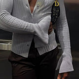 AIDASE  -  Autumn Winter New Man Tide Knitted Tops Striped Trendy Turn-Down Collar Niche Chic Casual Long Sleeve Shirts Ins Y2K W12513 aidase-shop