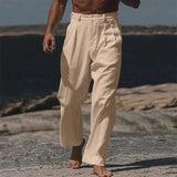 AIDASE  -  Leisure Mens Loose Cotton Linen Pants Spring Autumn Casual Solid Color Trousers Men Fashionable Pleated Straight Pants Male aidase-shop