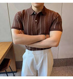 AIDASE  -  Summer Thin Striped Ice Silk Short Sleeved T-shirt Cool Turn-down Collar American Male Tops aidase-shop