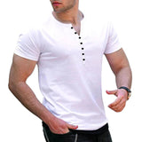 AIDASE  -  Men's Summer New European and American Men's Henley Shirt Solid Button Slim Fit T-shirt for Men aidase-shop