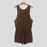 =Aidase American Style Men's Homewear Fashion Striped Texture Design Jumpsuits Casual Comfortable Thin Sleeveless Bodysuits aidase-shop