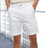 AIDASE  -  Men Solid Linen Breathable Casual Straight Leg Roll-up Hem Mid-length Shorts aidase-shop