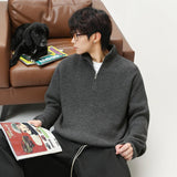 AIDASE  -  Autumn Winter Men’s Half Zipper Stand Collar Long Sleeve Solid Color Simple Basic Casual Trendy Knitted Pullover Sweatshirts aidase-shop