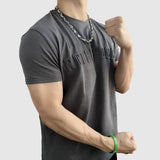 AIDASE  -  Round Neck Fitness Trend Steel Printed T-shirt Shoulder Pad Version Close-in Sleeve Slim Men's Sports Training Short Sleeve aidase-shop