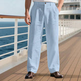 AIDASE  -  Men's Casual Pants Summer Thin Imitation Hemp Small Square Loose Beach Straight Sports Trousers Comfortable Breathable Garment aidase-shop