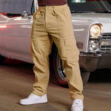 AIDASE  -  Men Khaki Wide Leg Pants Summer Male Button Pocket Loose Straight Cargo Full Trousers aidase-shop