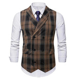 AIDASE  -  Trendy Sleeveless Slim Waistcoats Mens Spring Fashion Lapel Buttoned Plaid Striped Vest Jackets Men Casual Tie-up Suit Coat Male aidase-shop