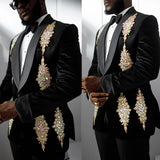 Aidase Wedding Men Suits Tuxedos Modern Applique Shawl Lapel Single Breasted 2 Pieces Blazer Pant Custom Size