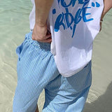 Aidase Mens Casual Blue Striped Drawstring Shorts 2024 New Genderless Fashion Comfortable Simple Versatile Resort Beach Shorts Unisex aidase-shop