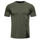 AIDASE  -  Men's Casual and Fashionable Short Sleeved T-shirt with Button Decoration on The Hem, Split Round Neck Short Sleeved T-shirt aidase-shop