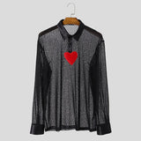 AIDASE  -  Tops 2025 American Style Sexy Men Hollowed Love Pattern Shirt Casual Clubwear Male Hot Selling Lapel Long Sleeved Blouse aidase-shop
